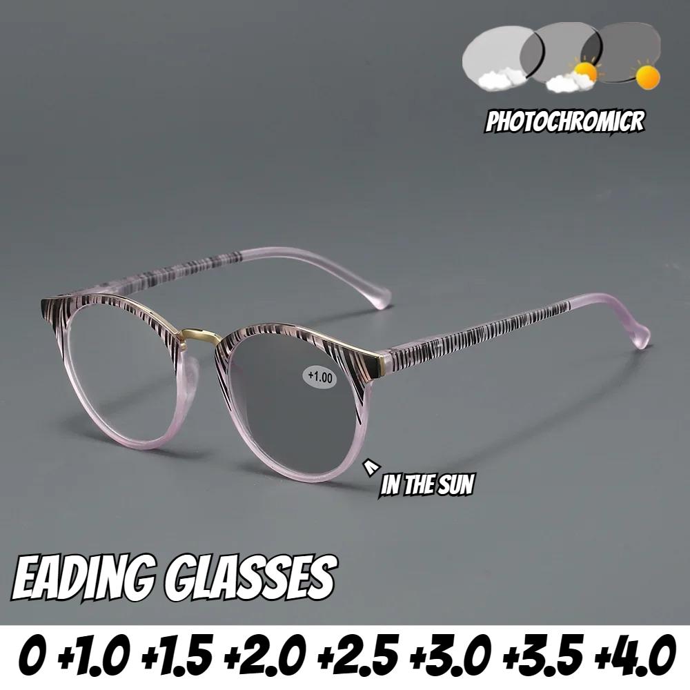 Unisex Fashion Photochromic Reading Glasses Women'S Retro Oval Frame Farsighted Glasses Anti-Blue Light Color Changing Glasses