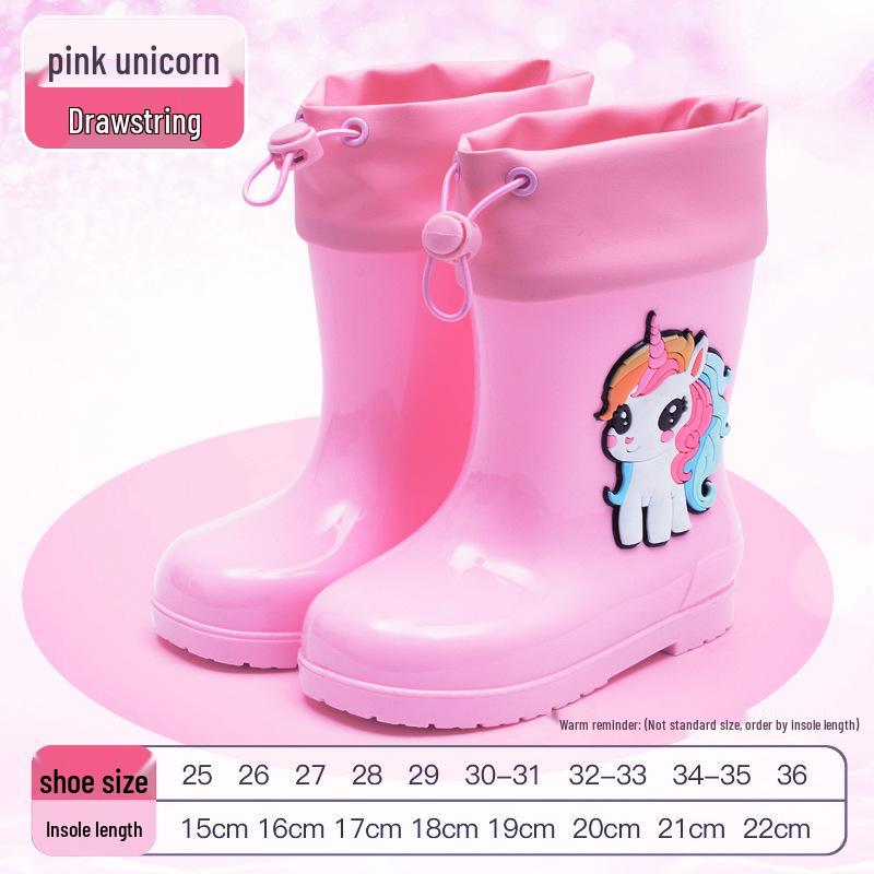 Children's Waterproof Unicorn & Dinosaur Rain Boots with Non-Slip Sole, Fleece-Lined for Boys & Girls
