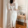 GMXIA Dress Dress Summer Socialite Design Sense Round Neck Beaded White Slim-fit Long Dress