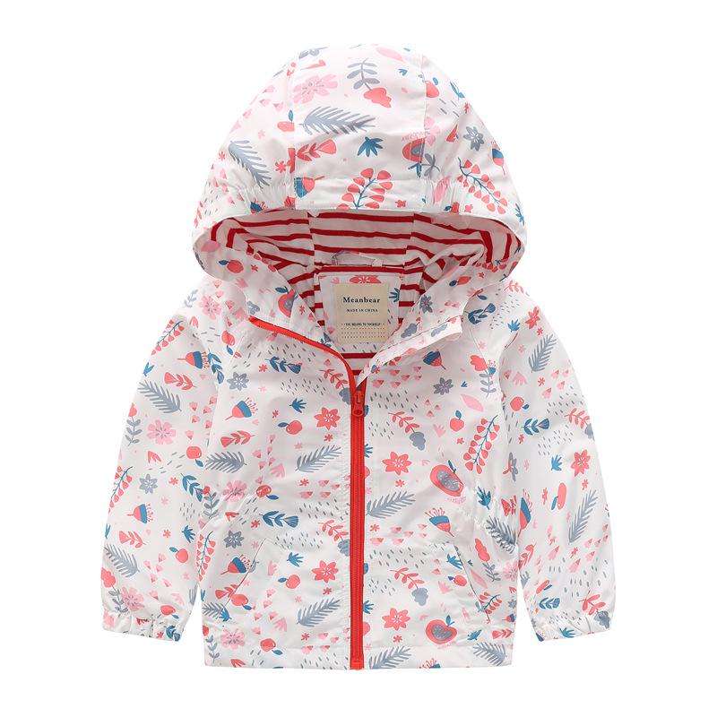 Meanbear Spring and Autumn Boys' and Girls' Windbreaker Waist Closing Hooded Fashion Coat