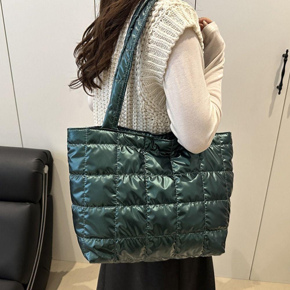 Fashi Solid Color Shoulder Bags Large Capacity Down Cott Padded Women Handbags Underarm Bags Winter