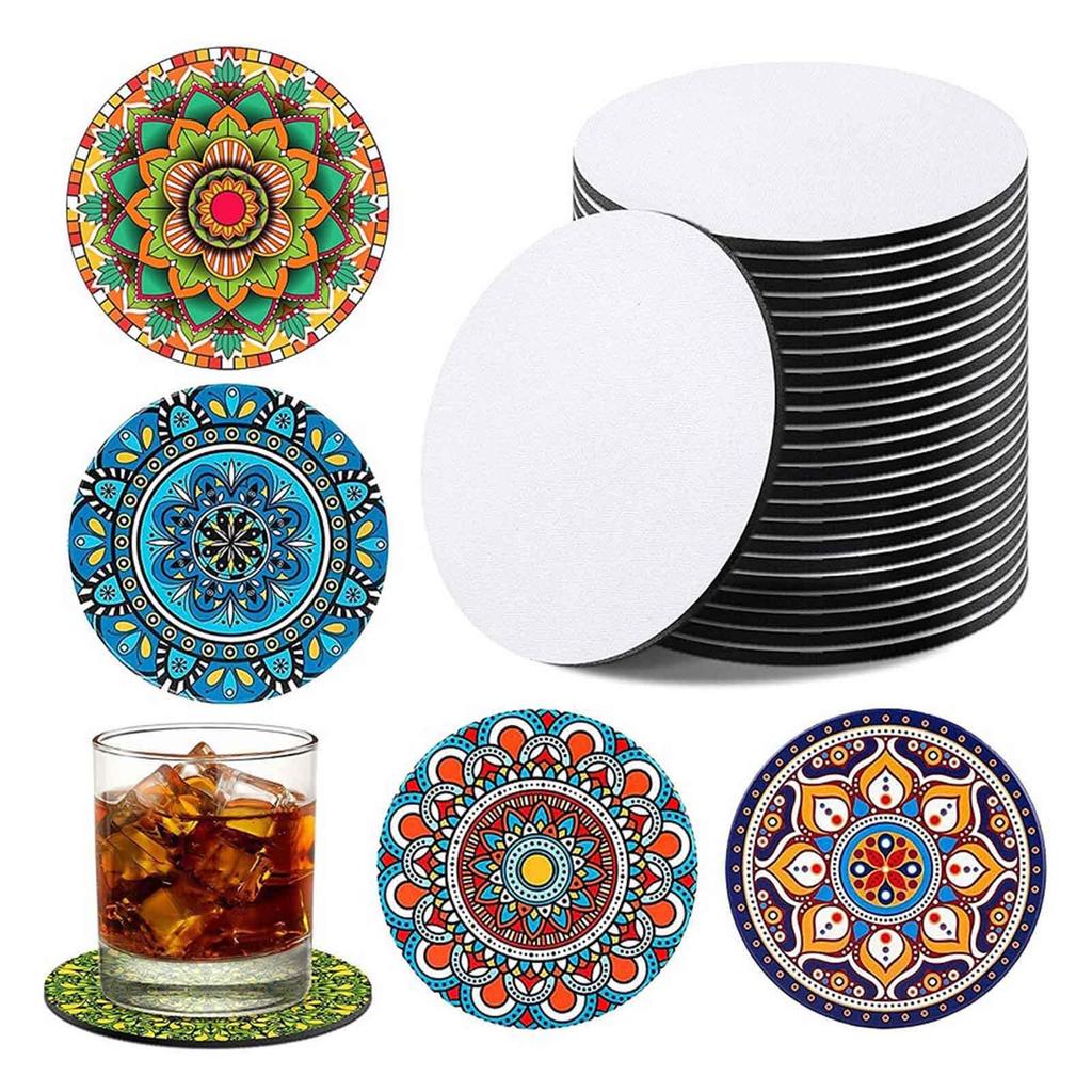 20 Pieces 4 Inch Sublimation Blank Cup Coasters Blank Cup Mat Transfer Blank Coasters Round Neoprene Coasters
