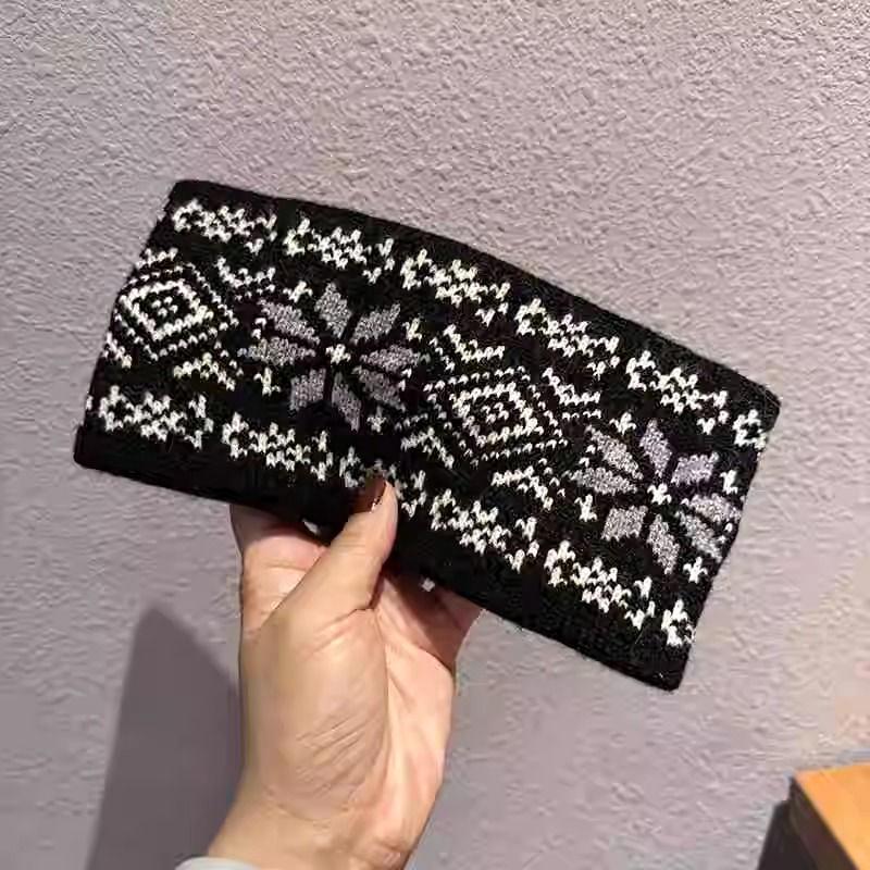 

1PC Accessory Color-Block Headband Stylish Block Warm Knit Wide-Edged Hair Striped Striped Knitted чорний