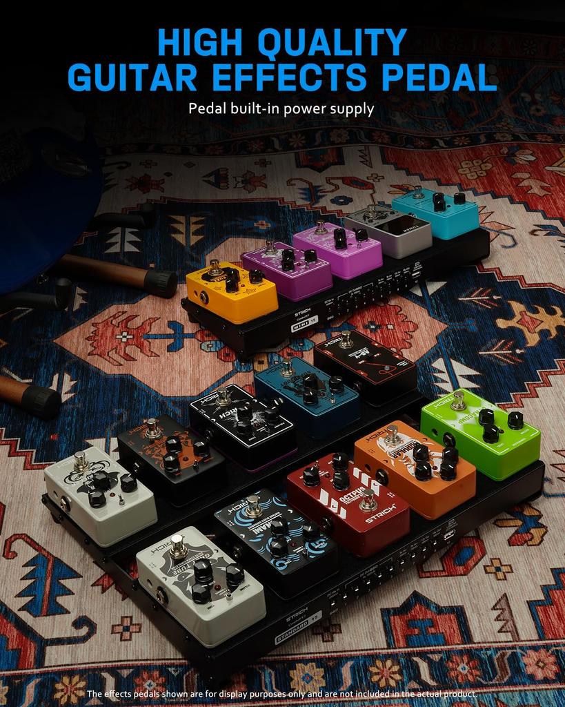 STRICH Powered Effects 38 X Lightweight Aluminum Alloy Pedal Board with Pedal Cable Bag and Strips PB-M15 Board, 13cm, 0.59kg, Hook-and-Loop
