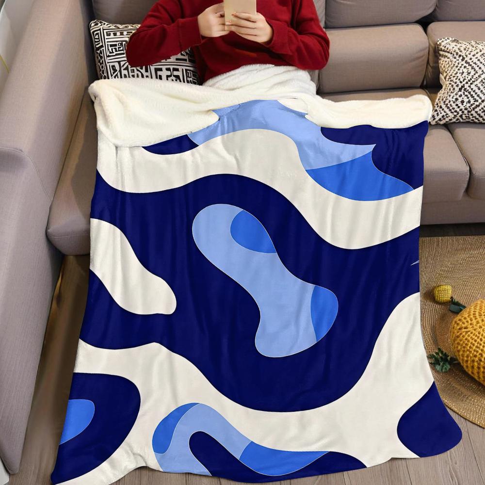 Blue Curved Camouflage Flannel Blanket Warm Soft Halloween Christmas Couch Warm Cozy Decorative Decor Gift for All Season