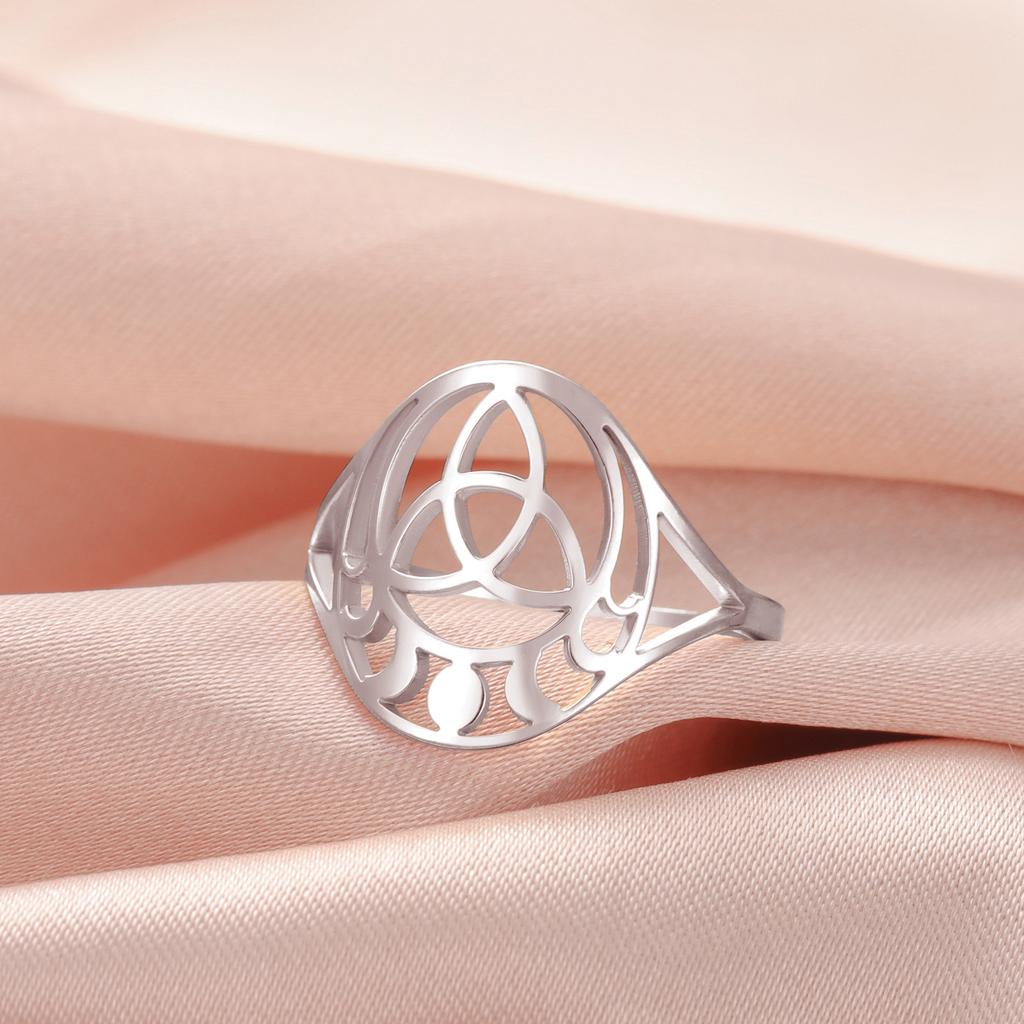 Titanium Steel Hollow Sun Moon Celtic Knot Ring Fashion Minimalist Trendy Jewelry