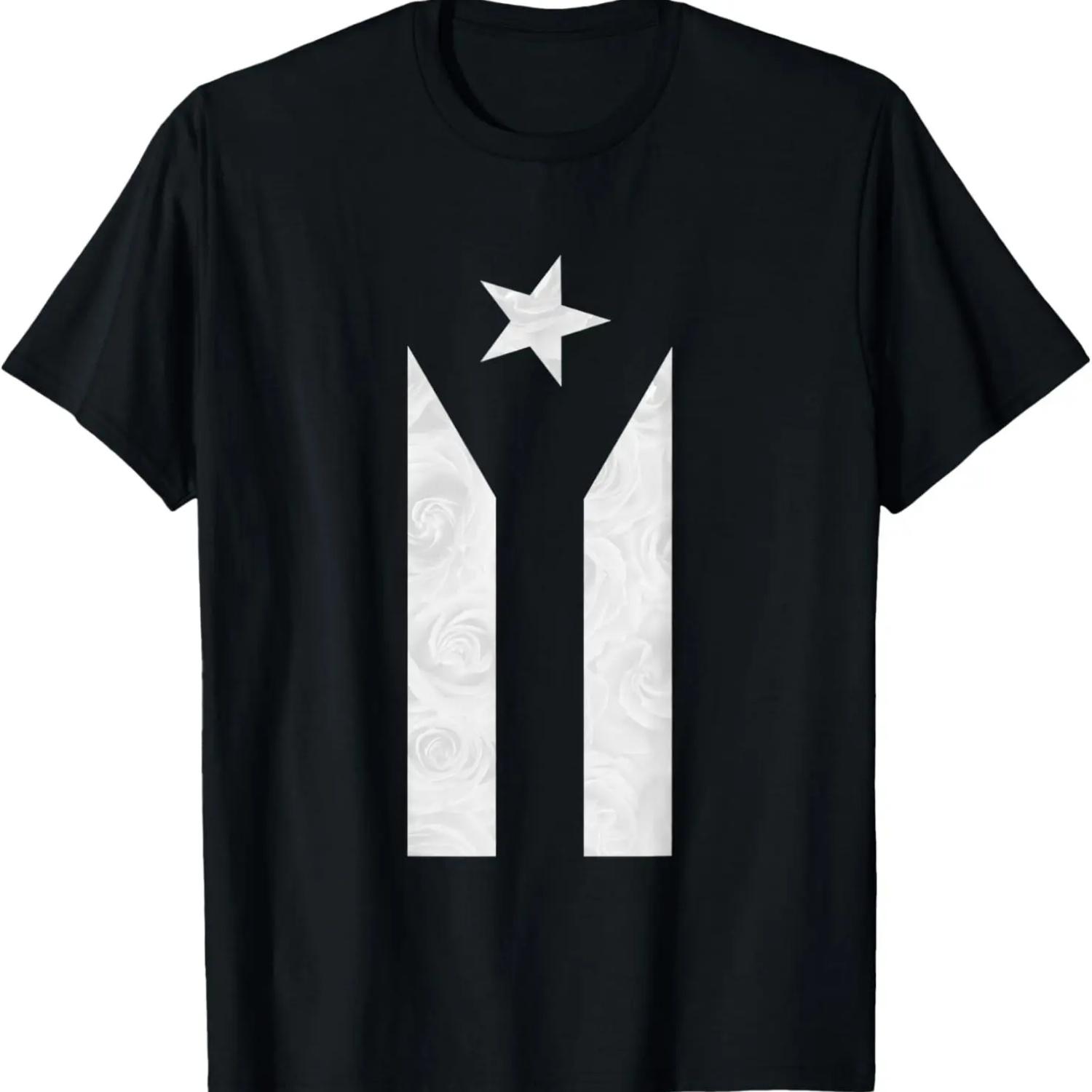 Puerto Rico White Roses inside Black Flag TShirt S чёрный