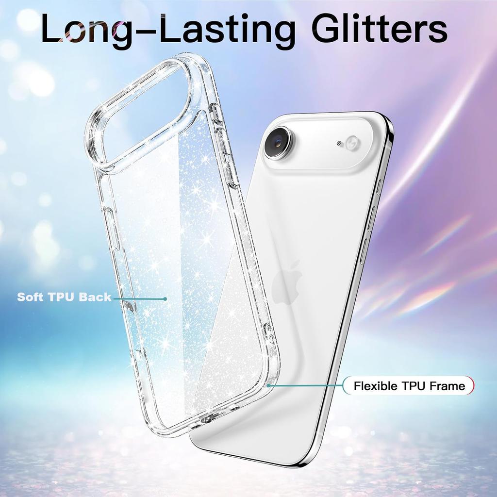 Soft Clear Glitter Case For iPhone Air 17 Pro Max 16E 16 E 15 Plus 14 13 Mini 12 11 X XS XR SE 2022 2020 8 Bling Sparkle Shockproof Phone Bumper Cover