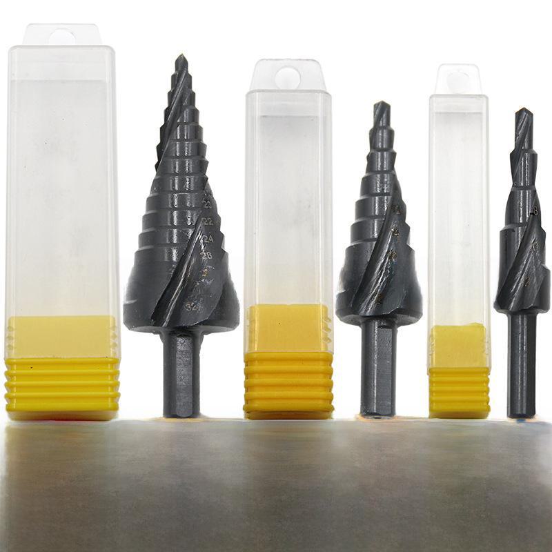 3-Piece Titanium-Coated Spiral Groove Step Drill Set with Triangular Handle