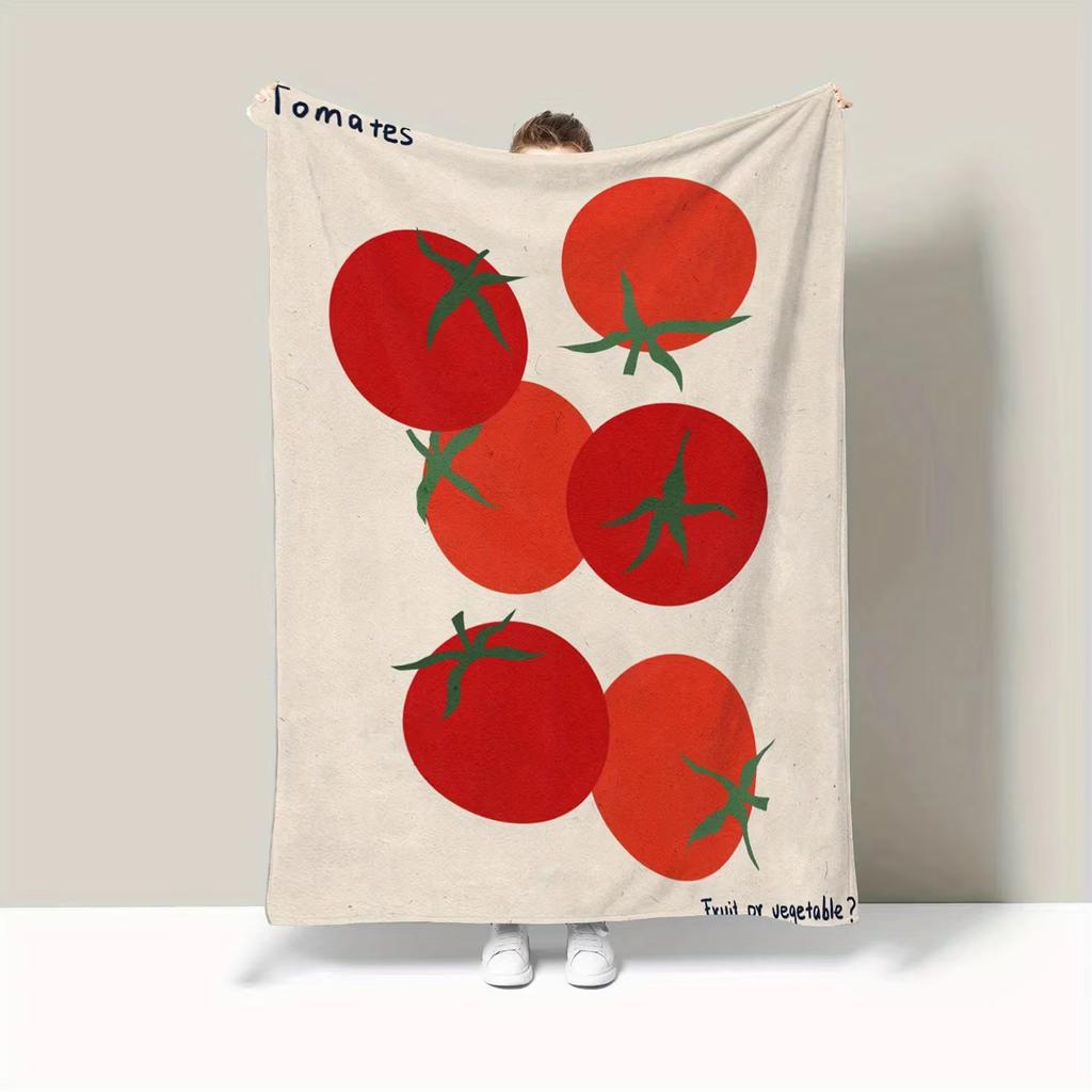 Tomato Pattern Throw Blanket Beige Red Design Soft Warm For Sofa Bed Kitchen Dormitory All Season Use
