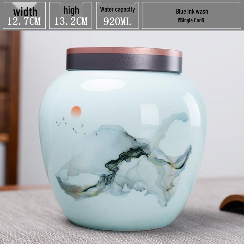 Large Ceramic Tea Storage Canister for Red, Green, Longjing, Biluochun, and Pu'er Tea - Half Jin Capacity