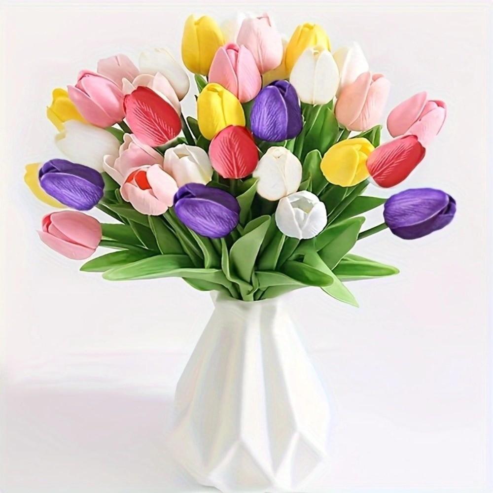 10pcs Artificial Tulips Flower Bouquet Long Branch Real Touch Artificial Tulips Fade-Resistant Tulips Fake Flower Event Decor