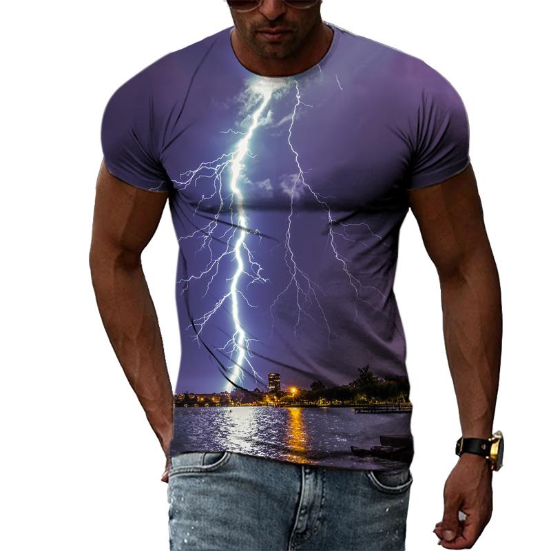 Summer New Fashion Lightning Graphic T Shirts For Men Casual 3D Natural Climate Print T-shirts Personality Cool Blouse T-shirts