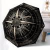 1 Stück Öffnungs-/Schließ-Kompaktschirm mit Kompassrosen-Design - 8-Speichen winddichtes Faltverdeck, Schwarz & Goldener Navigationsschirm
