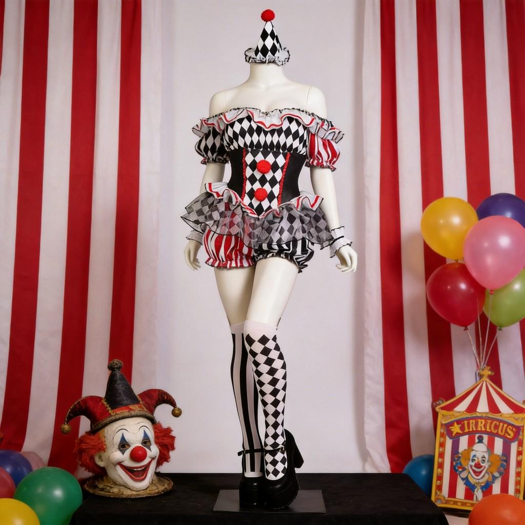 Female Clown Cosplay Outfit With Polyester Material For Party And Role Play