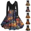 Halloween Print Flare kleit naistele pikkade varrukatega kleit vabaaja kleidid