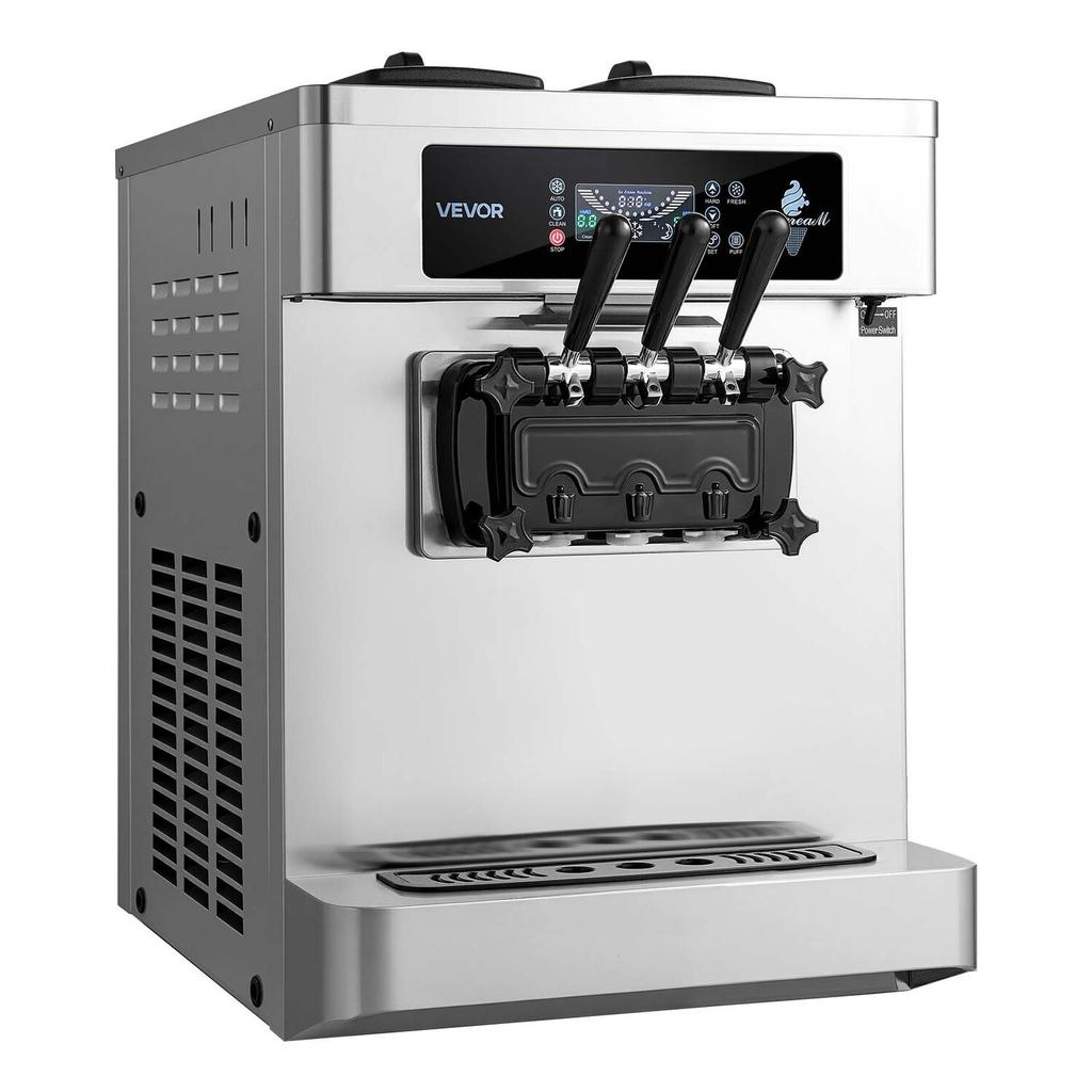 Commercial Ice Cream Machine, 20-28L/H Yield, 2200W 3-Flavor Countertop Soft Serve Ice Cream Maker with 2 X 6L Hoppers & Built-In Puffing Pump,