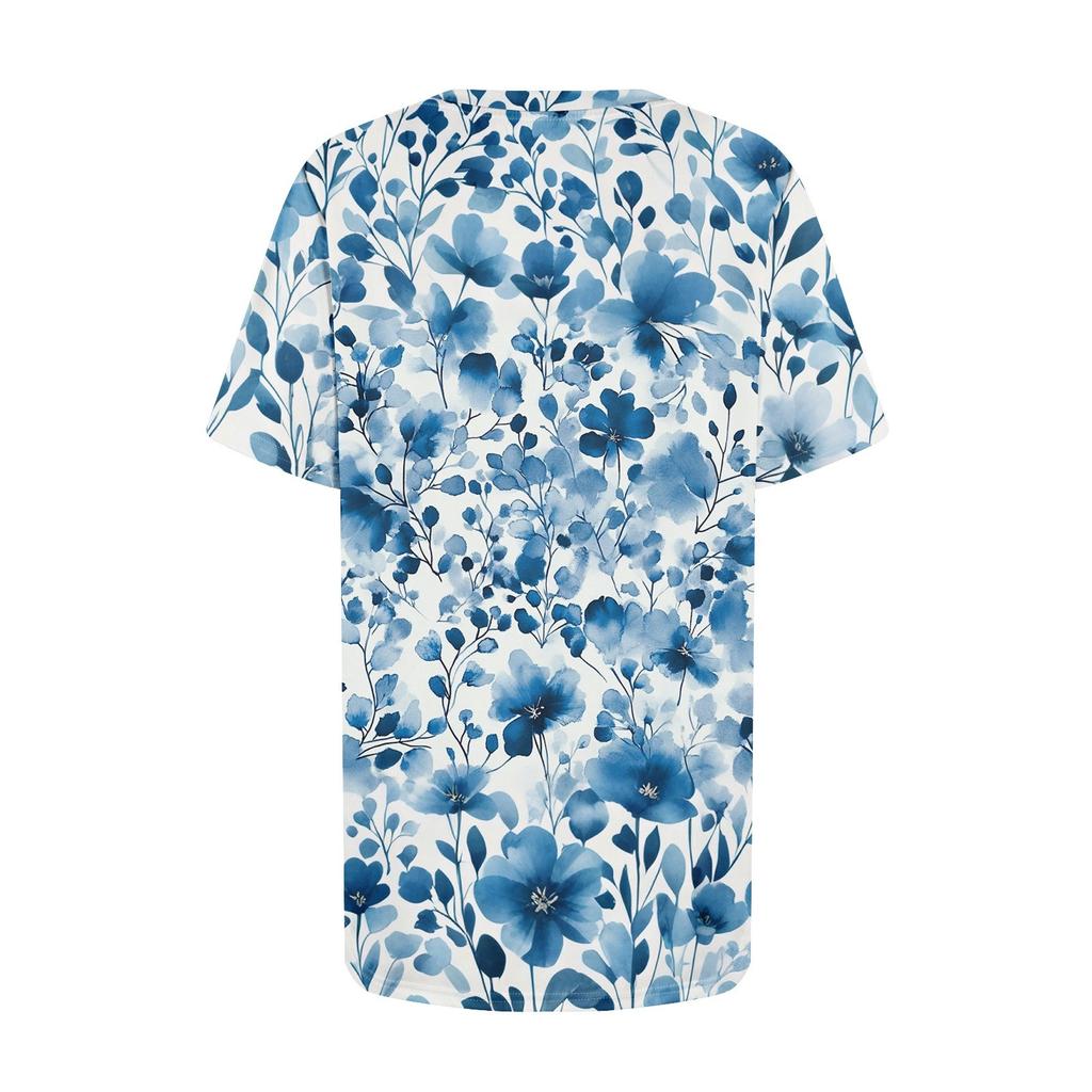 T-skjorter for kvinner Rund hals Pyntet avslappet Bluser Trykk Kort erm Sommerstopper Løs passform