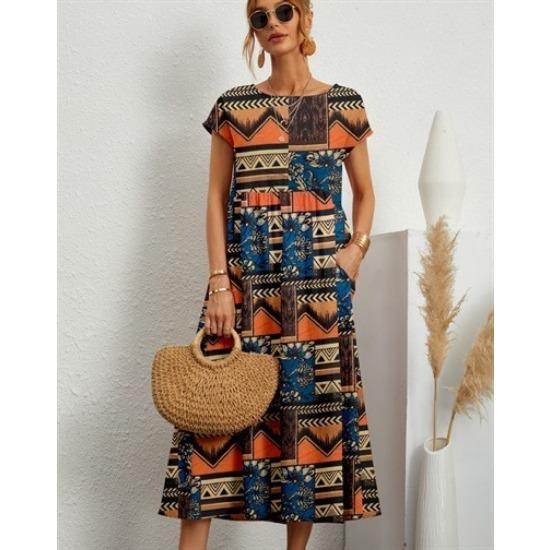 

IHUASU Модное женское свободное летнее платье без рукавов с круглым вырезом и принтом из хлопка и льна XL