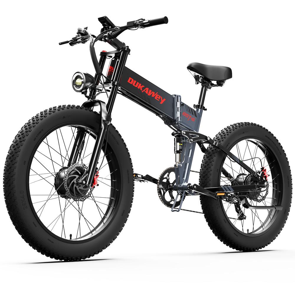 Electric Bicycle Foldable Dukawey 1000Wx2 Motor Full Suspension 48V 17.5AH 26" Fat Tire Ebike For Adult Color LCD Screen BST-6