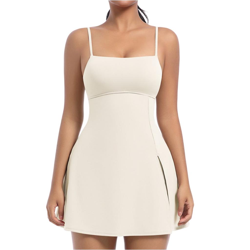 Lockeres, lässiges, einfarbiges Damenkleid mit Brustkissen, schönem Rückengurt, Yoga-Tennisrock, Kleid