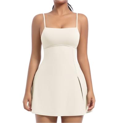 Women's Loose Casual Color Dress With Chest Cushion, Beautiful Back Strap, Yoga Tennis Skirt, Dress