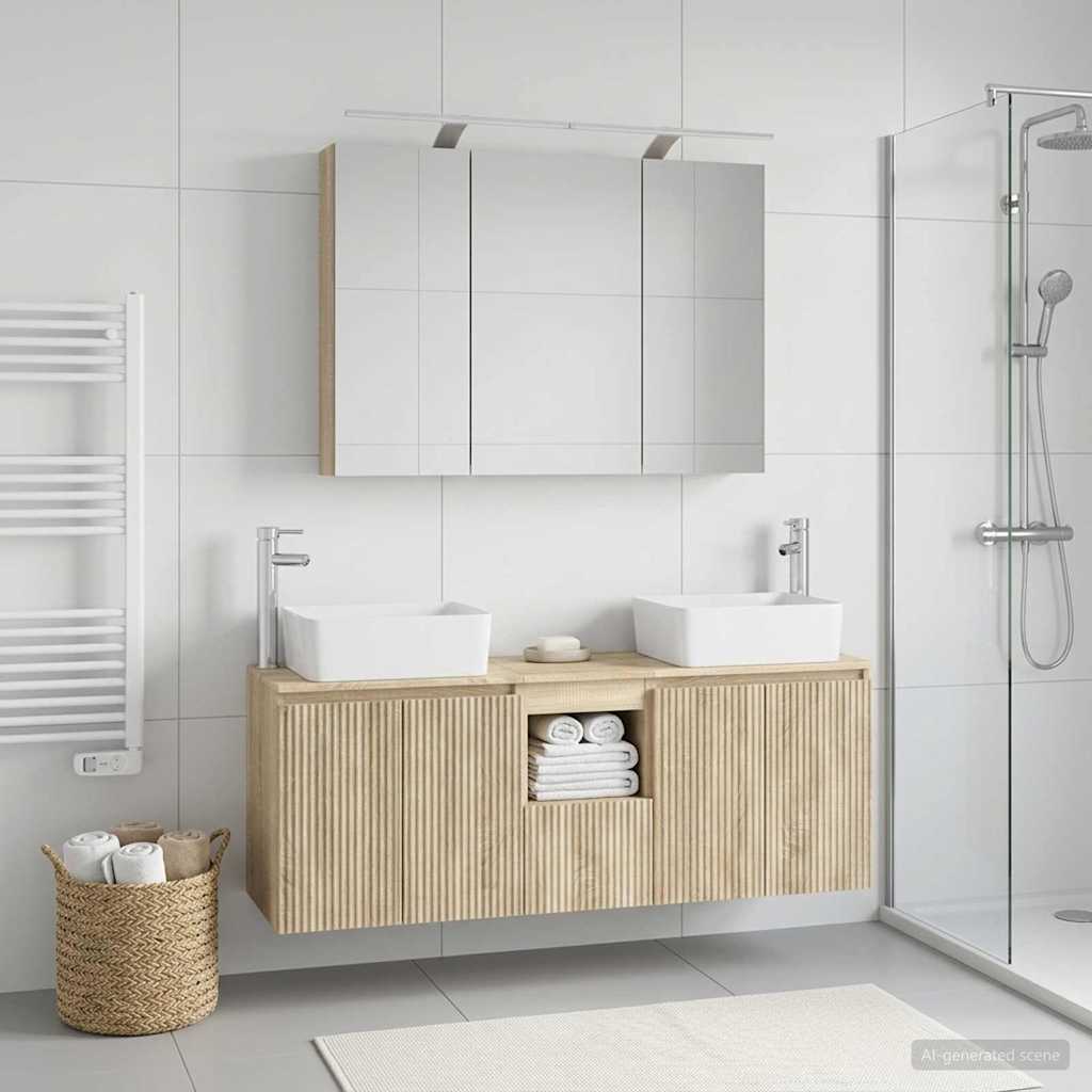 Bathroom Cabinet Set 4 pcs Sonoma Oak Wood Based Material