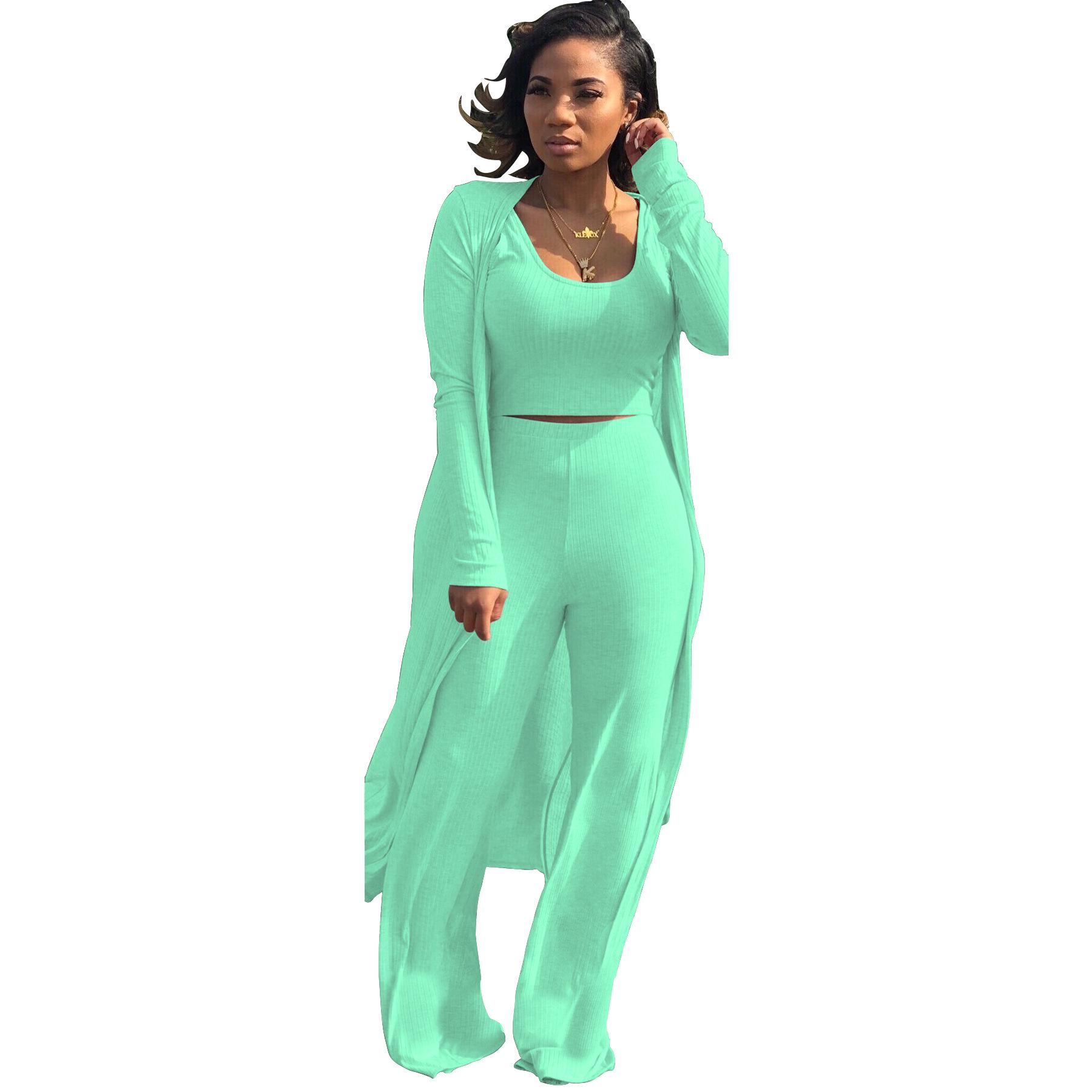 High Elasticity Ribbed Women s Three-Piece Set for Clubbing S мятный зеленый