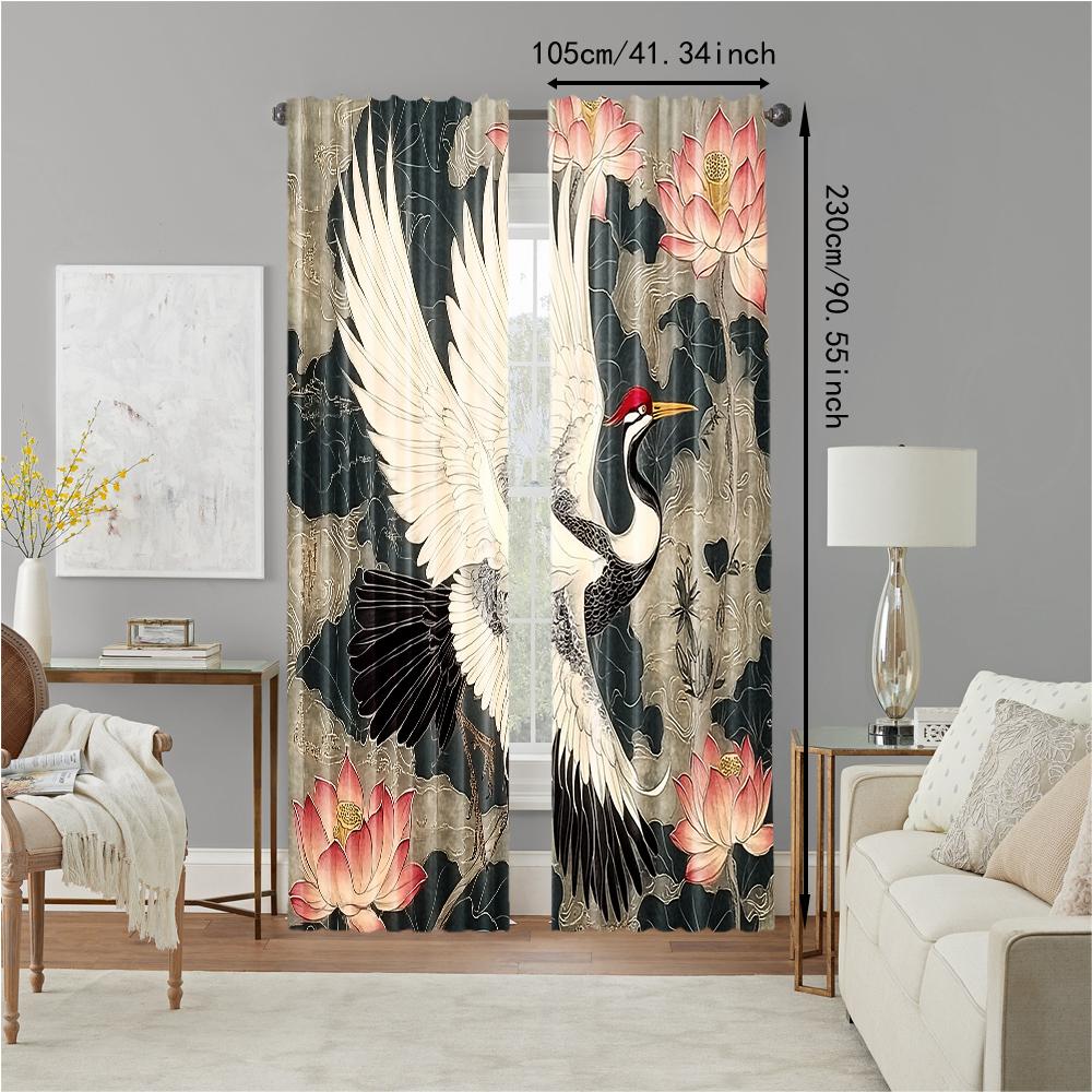 2 Pcs   Versatile Polyester Transparent Curtains for Home Decoration Noble Bird for Use In Bedrooms and Living Rooms