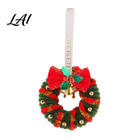 Plastic Festive Pendant Handmade Pipe Cleaner Christmas Wreath Ornament Chenille Stems Mini Holiday Gift for Family Crafts with Bow Bells Window