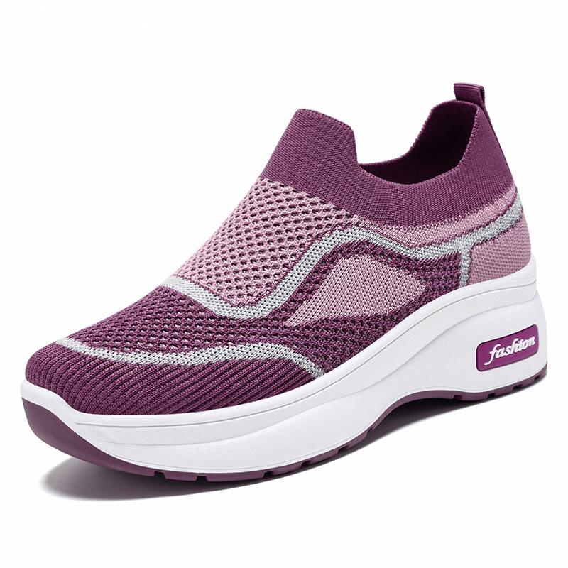 Women's Breathable Mesh Fly-Knit Casual Shoes with Thick, Soft Soles for Comfortable Height Increase