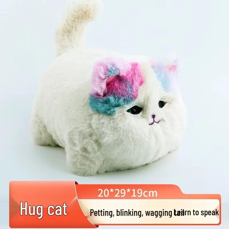Quchao Hug Meow Simulated Cat Plush Toy with Talking, Blinking, and Tail Wagging Features for Kids