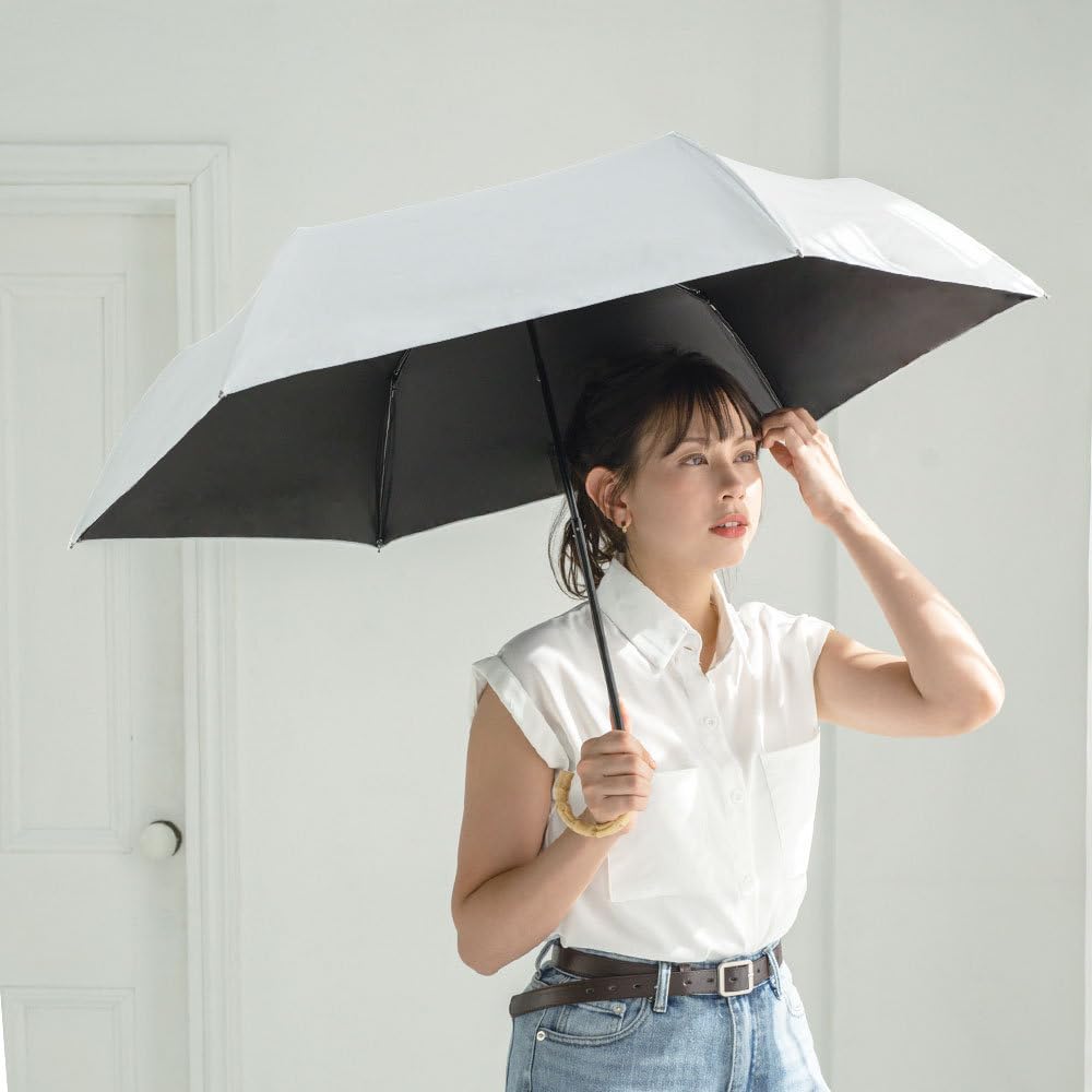 Nakatani Natural Basic Folding Umbrella for Sunny or Rainy Days UV Bamboo Ivory Rib 55cm Black Coating Windproof Specifications [924-048] Hand-opening
