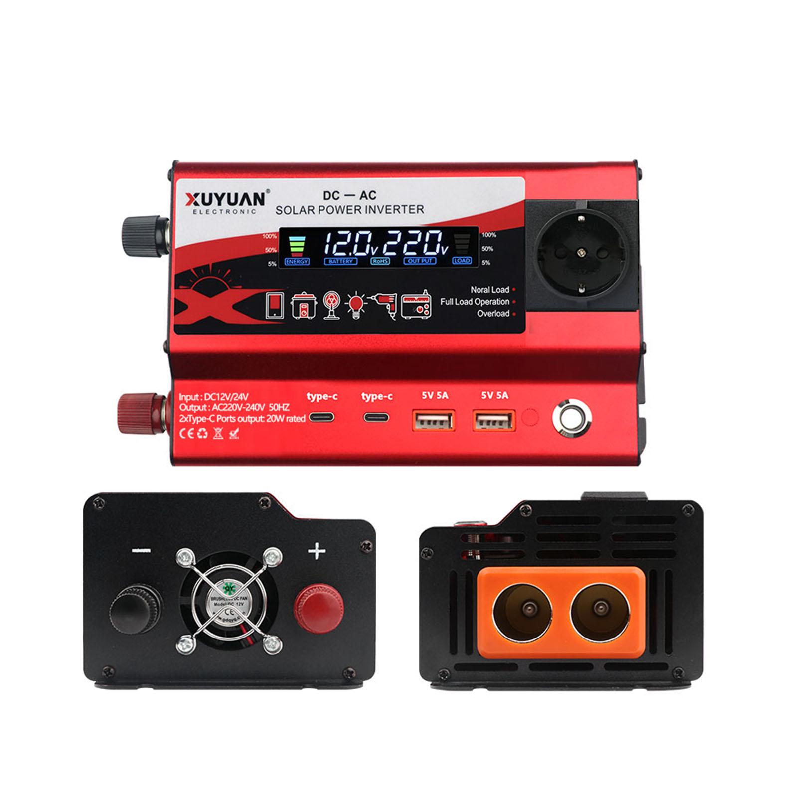 

Автомобільний інвертор живлення 600 Вт з підсвічуванням 12 В 24 В 2 USB 2 Type C Подвійний прикурювач Одна розетка змінного струму