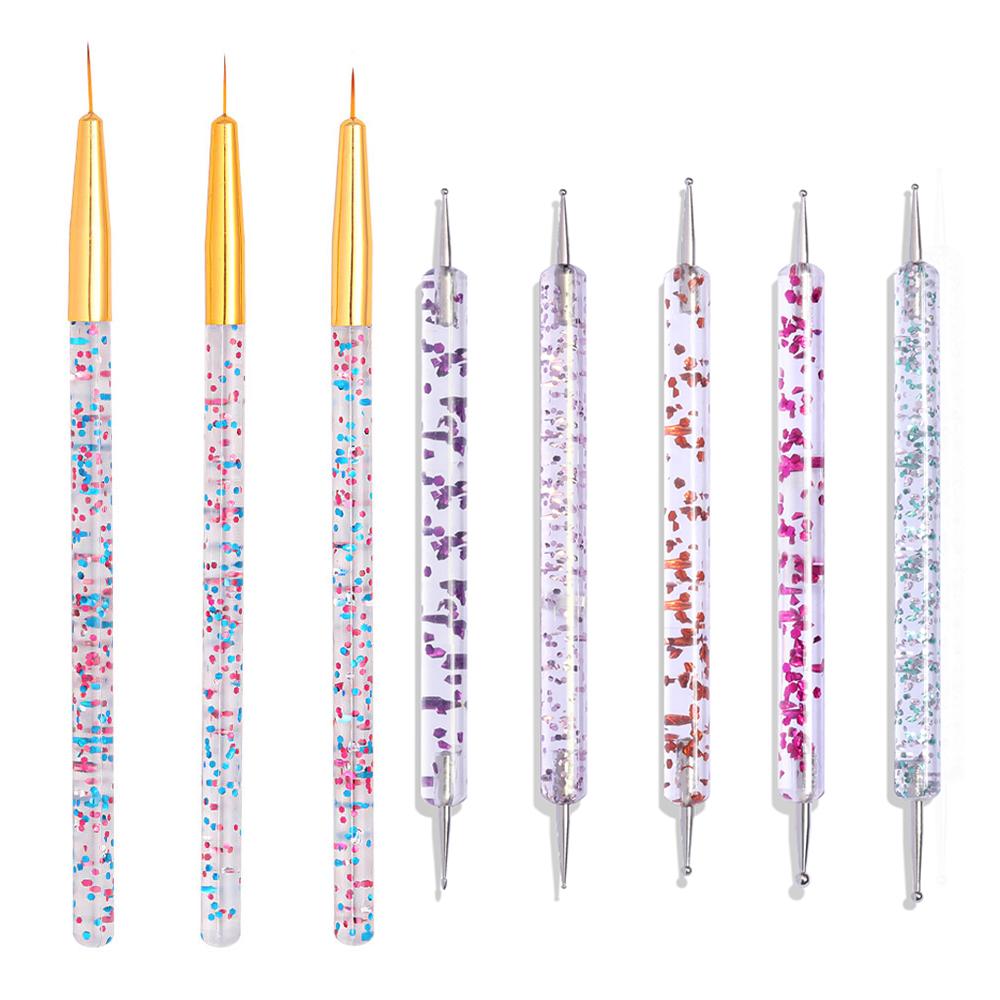 

Набор из 8 кистей для дизайна ногтей с акриловыми французскими полосками, кисти-лайнеры, инструменты для ногтей, ручка для рисования ультратонких линий, кисть для рисования УФ-гелем для маникюра золотой