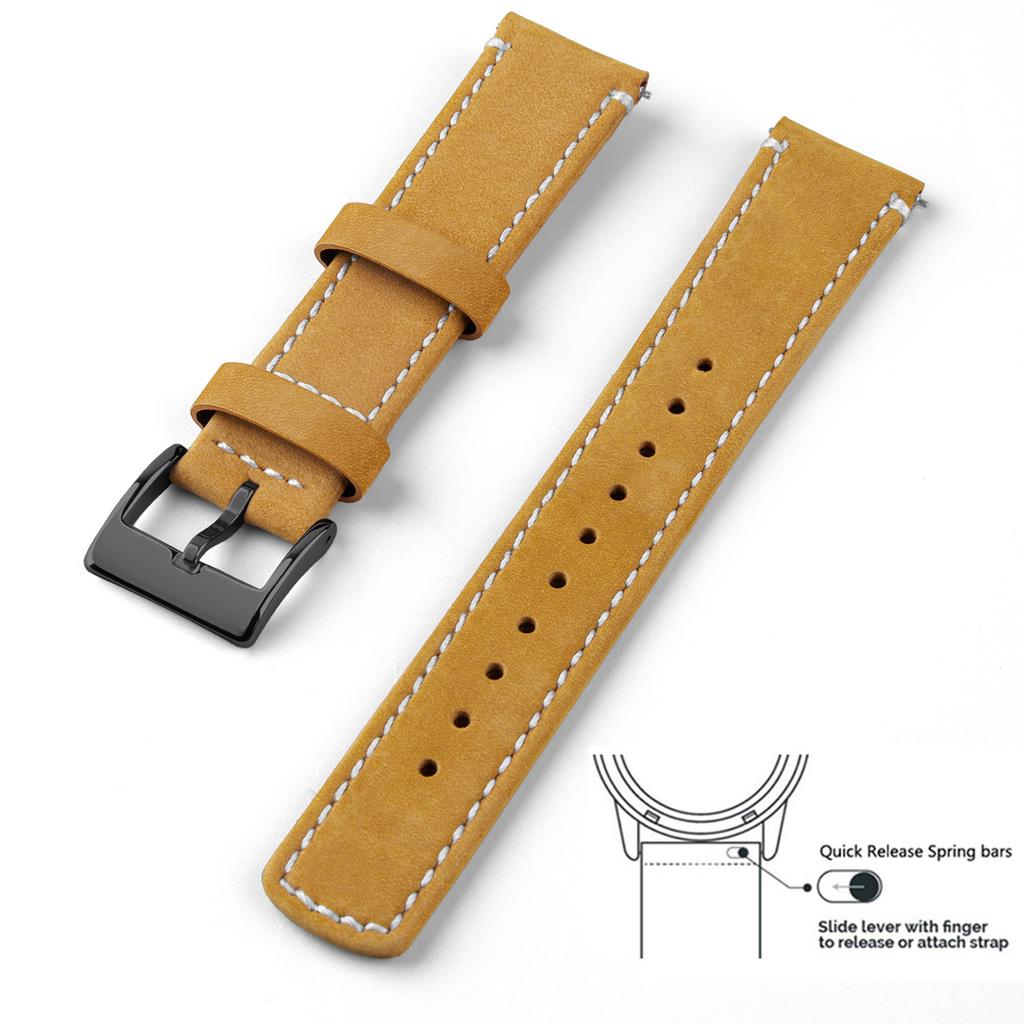 Genuine Leather Top Grain Watch Band, Quick Release 20mm/22mm Watch Strap, Fits Samsung Galaxy Watch, Men and Women Watch band