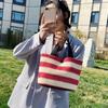 Summer Stripe Straw Bag Dam Casual Liten Väven Handväska Stor kapacitet Handgjord Strandrotting Tygväska