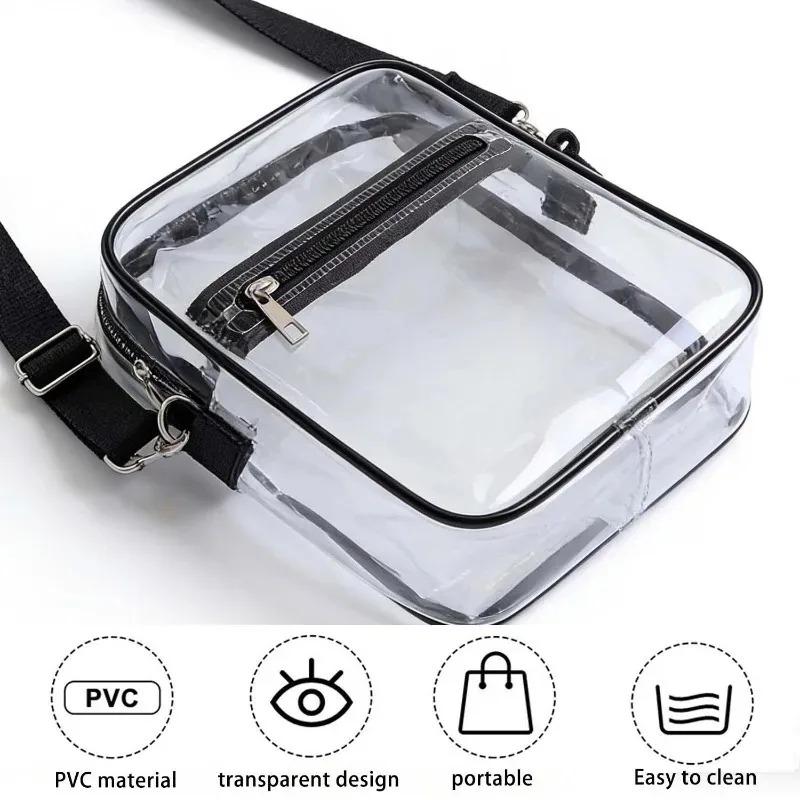 Portable Transparent PVC Shoulder Bag Unisex Clear Crossbody Handbag with Front Pocket Waterproof Lightweight Casual Daily Use