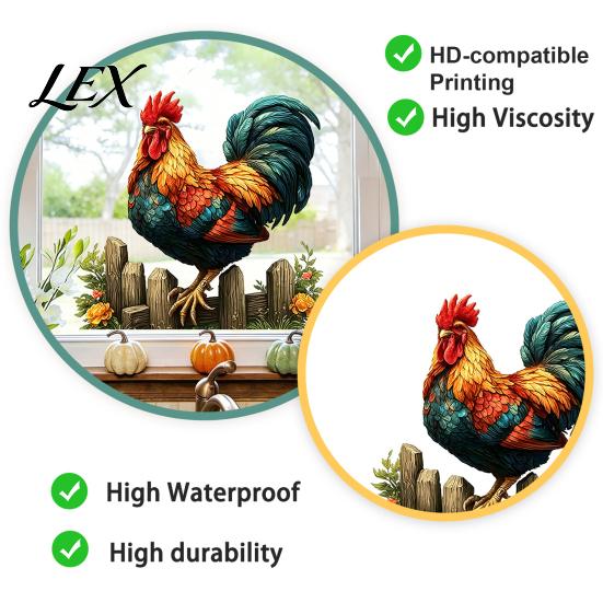 Removable Window Cling 1/2 Sheets Farmhouse Rooster Static Cling, Cock Glass Decals Sticker Decor, Reusable Decal for Home Living Room