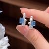 Elegant Geometric Blue Zirconia Pearl Stud Earrings - Stylish Cold Tone