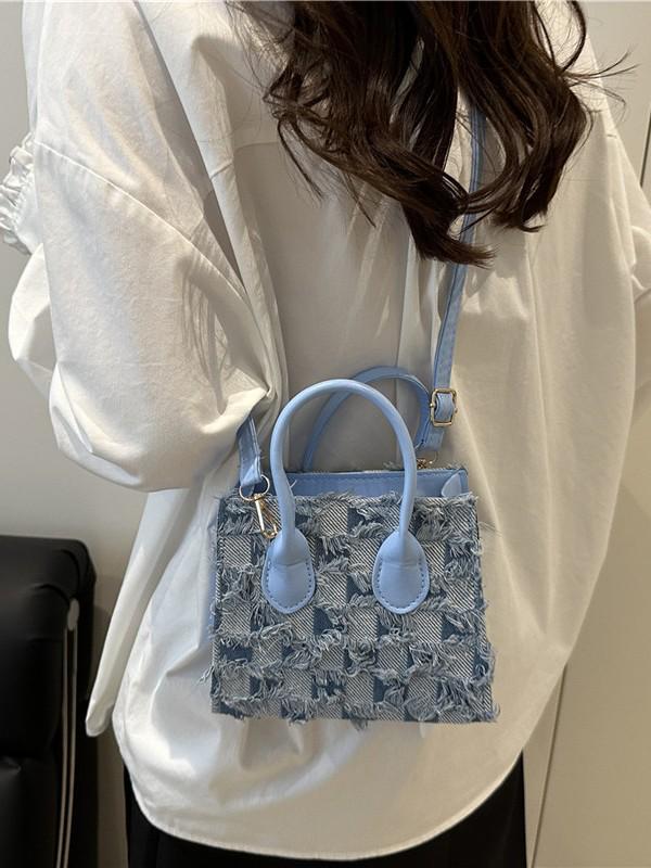 Korean Style Denim Plaid Women's Crossbody Shoulder Bag - Autumn Collection