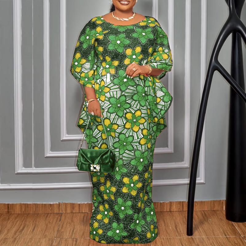 Women Round Neck Plus Size Ruffle Short Sleeve Floral Print Dresses