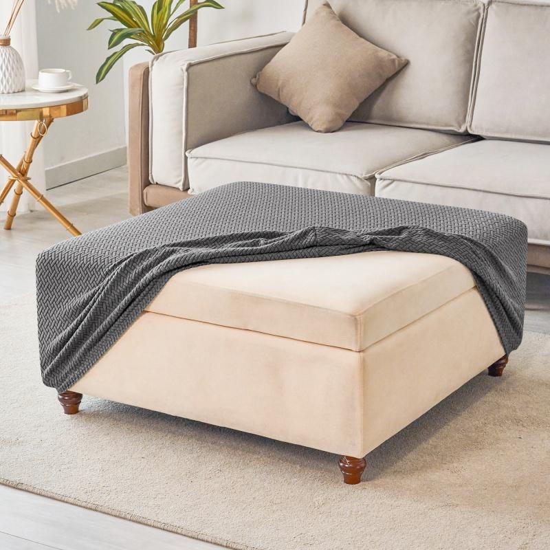 Jacquard Stretch Ottoman Cover S/M 2 Size Living Room Sofa Footrest Stool Slipcover Anti-scratch Pouf Covers Home Decoration