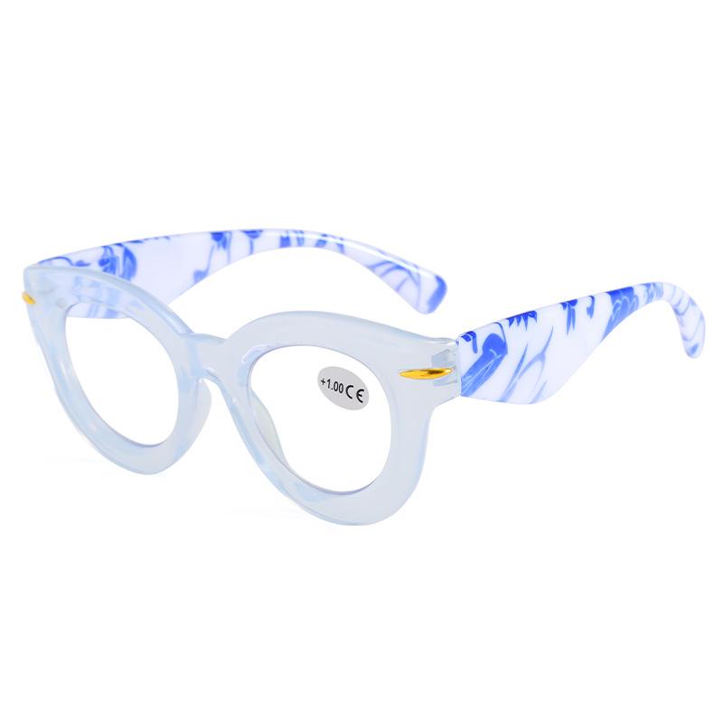 Round Frame Reading Glasses with Wood Grain Temples - New Anti-UV Design for Europe and America