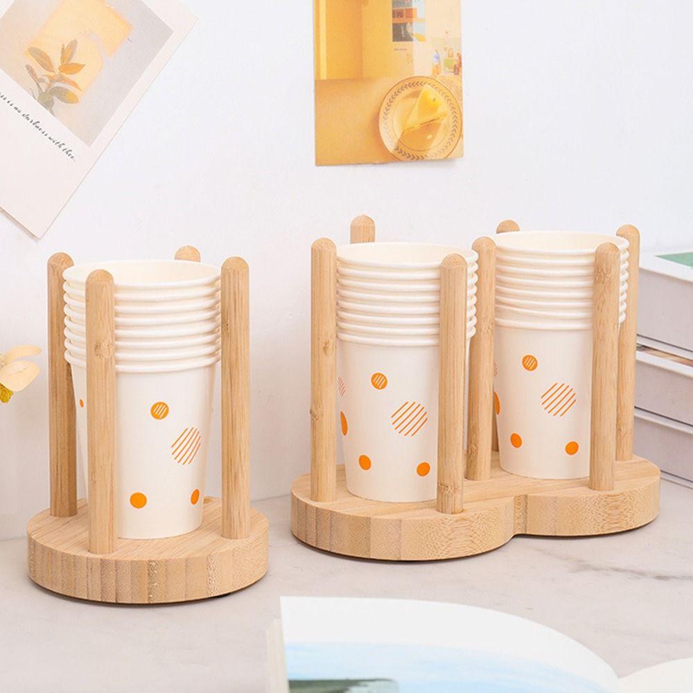 Round Disposable Cup Storage Holder 1/2 Grids Water Cup Organizer Wood Paper Cup Dispenser  Kitchen