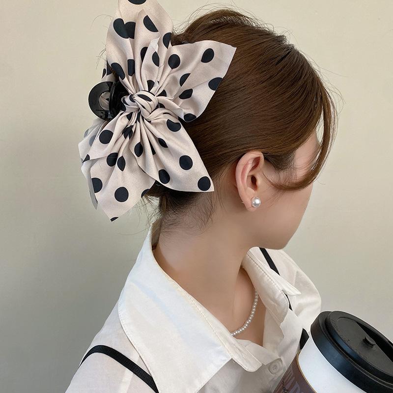 

Gentle polka dot big bow grab clip female back head hairpin shark clip headgear hair accessories