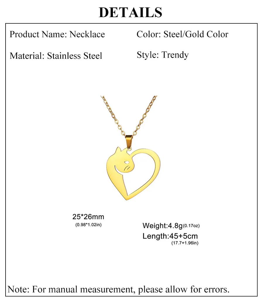 Cazador Animal Cat Kitten Heart Pendant Women's Necklace Stainless Steel Cute Choker Chain Jewelry Birthday Valentine Gift 2026