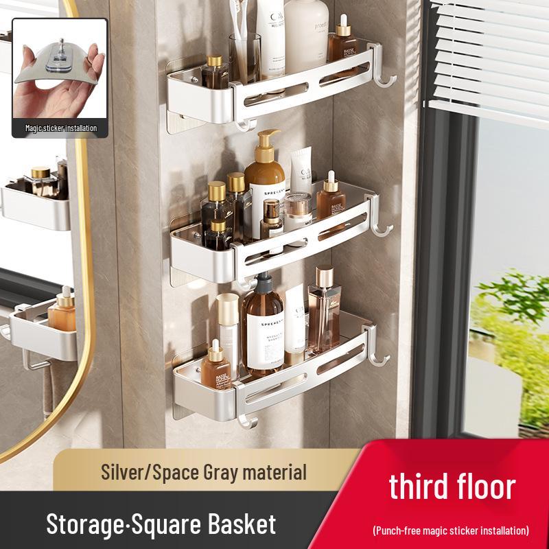 Punch-Free Wall-Mounted Bathroom Storage Shelf