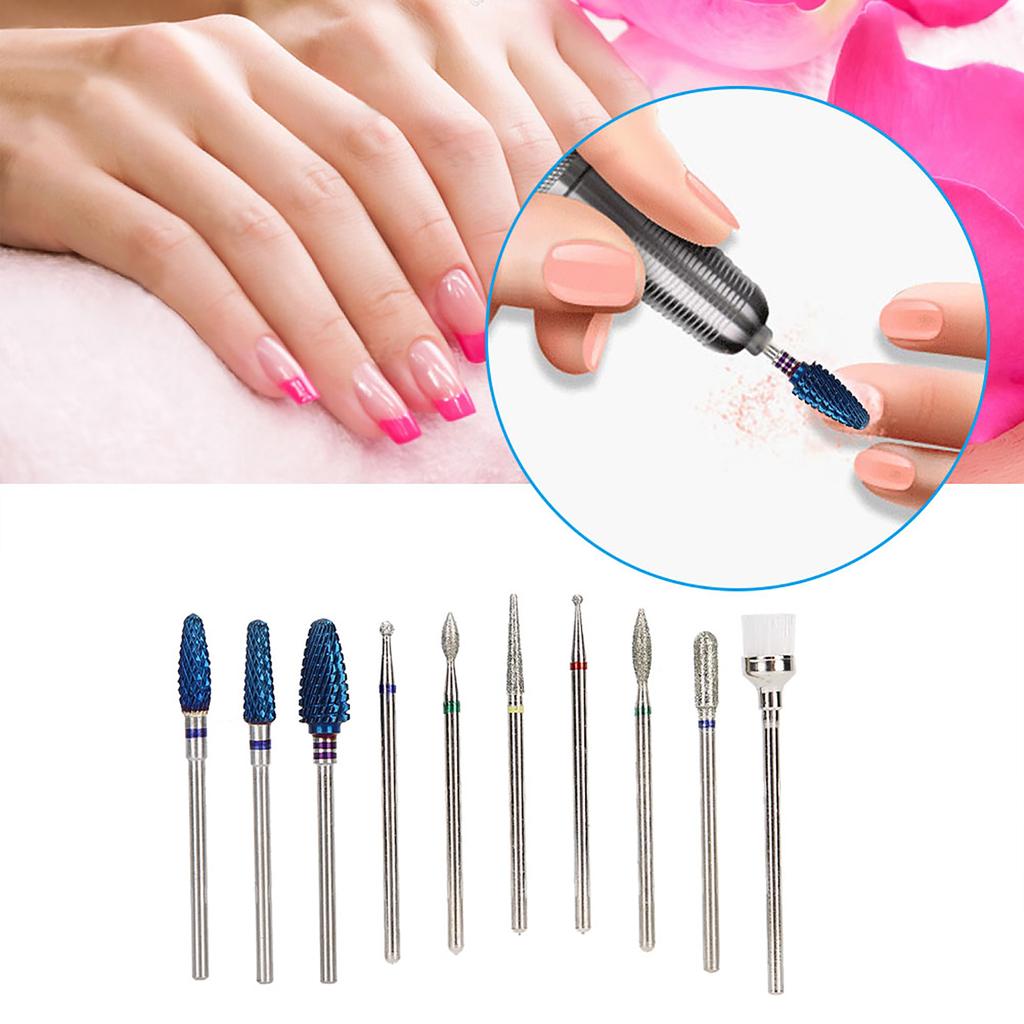 10pcs Nail Art Manicure Drill Bits Cleaning Polishing Electric Nail Drill Machine Tool Head