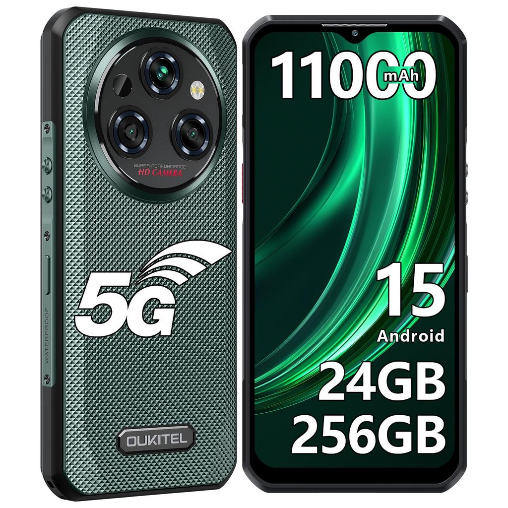 OUKITEL WP35 Rugged Smartphone 5G Android 15, 11000mAh/33W, 24GB+256GB/2TB, 2.4K 6.6" FHD+ Display, 108MP+8MP Night Vision, 5G Dual SIM/NFC/GPS/OTG